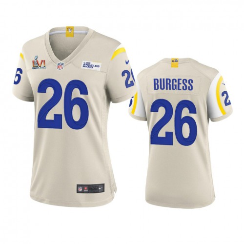 Los Angeles Los Angeles Rams #26 Terrell Burgess Women's Super Bowl LVI Patch Game Jersey - Bone Womens cheap jerseys for sale - CheapJerseys.Shop