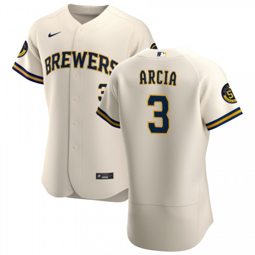 Milwaukee Milwaukee Brewers #3 Orlando Arcia Men's Cream Home 2020 Authentic Player Jersey Men's cheap jerseys for sale - CheapJerseys.Shop