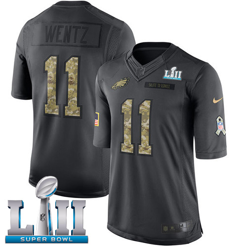 Philadelphia Eagles #11 Carson Wentz Black Super Bowl LII Youth Stitched Limited 2016 Salute to Service Jersey Youth cheap jerseys for sale - CheapJerseys.Shop