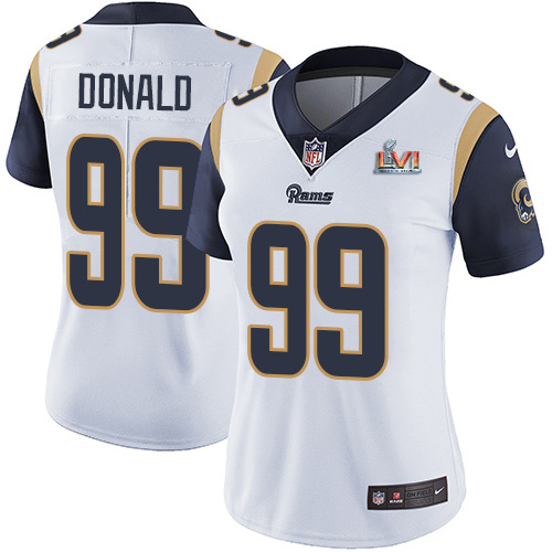 Rams #99 Aaron Donald White Super Bowl LVI Patch Women's Stitched Vapor Untouchable Limited Jersey cheap jerseys for sale - CheapJerseys.Shop