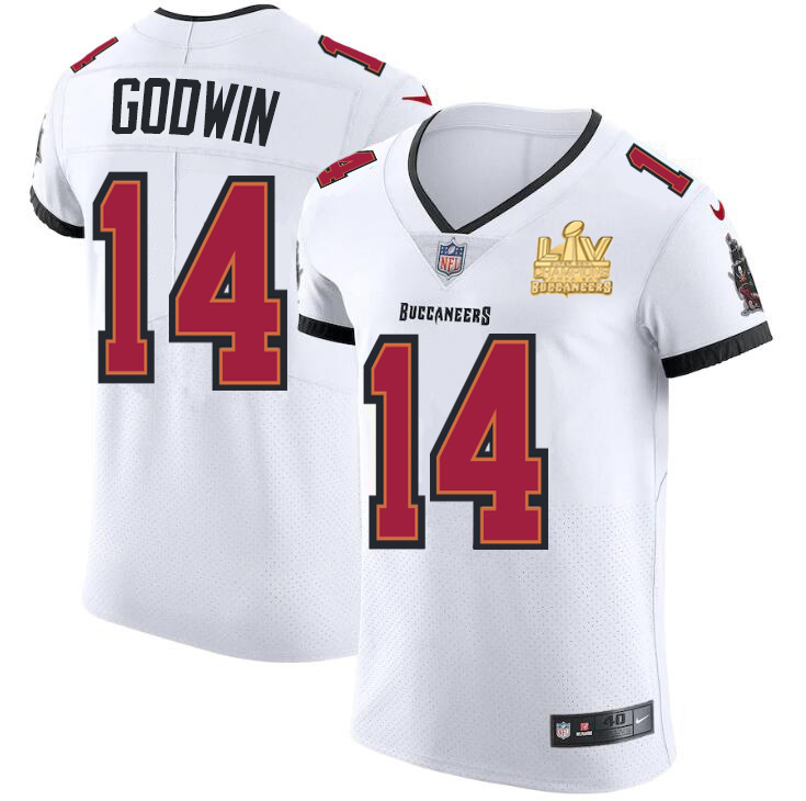 Tampa Bay Buccaneers #14 Chris Godwin Men's Super Bowl LV Champions Patch White Vapor Elite Jersey cheap jerseys for sale - CheapJerseys.Shop