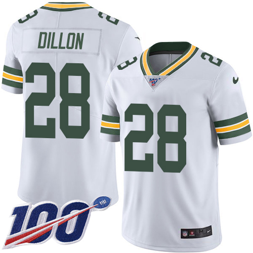 Packers #28 AJ Dillon White Youth Stitched 100th Season Vapor Untouchable Limited Jersey cheap jerseys for sale - CheapJerseys.Shop
