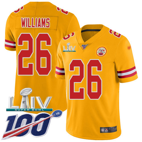Kansas City Chiefs #26 Damien Williams Gold Super Bowl LIV 2020 Youth Stitched Limited Inverted Legend 100th Season Jersey Youth cheap jerseys for sale - CheapJerseys.Shop