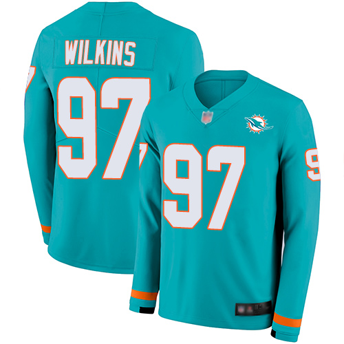 Miami Dolphins #97 Christian Wilkins Aqua Green Team Color Youth Stitched Limited Therma Long Sleeve Jersey Youth cheap jerseys for sale - CheapJerseys.Shop