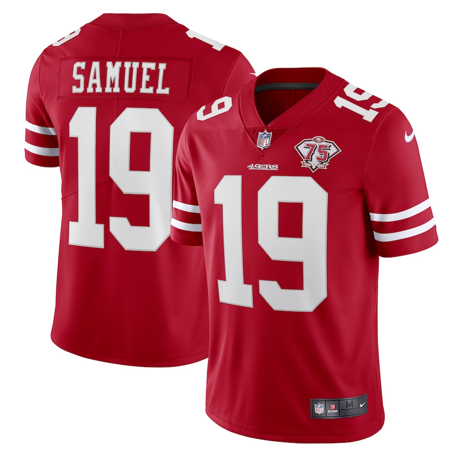 49ers #19 Deebo Samuel Red Men's 75th Anniversary Stitched Vapor Untouchable Limited Jersey cheap jerseys for sale - CheapJerseys.Shop