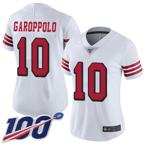 49ers #10 Jimmy Garoppolo White Rush Women's Stitched Limited 100th Season Jersey cheap jerseys for sale - CheapJerseys.Shop