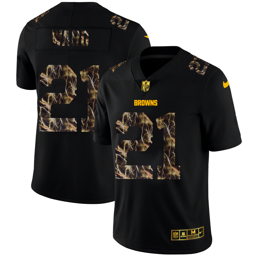 Cleveland Browns #21 Denzel Ward Men's Black Flocked Lightning Vapor Limited Jersey cheap jerseys for sale - CheapJerseys.Shop