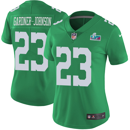 Eagles #23 C.J. Gardner-Johnson Green Super Bowl LVII Patch Women's Stitched Limited Rush Jersey cheap jerseys for sale - CheapJerseys.Shop