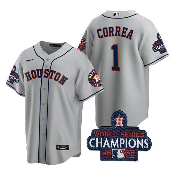 Houston Astros #1 Carlos Correa Men's 150th Anniversary 2022 World Series Champions Game Jersey - Gray cheap jerseys for sale - CheapJerseys.Shop