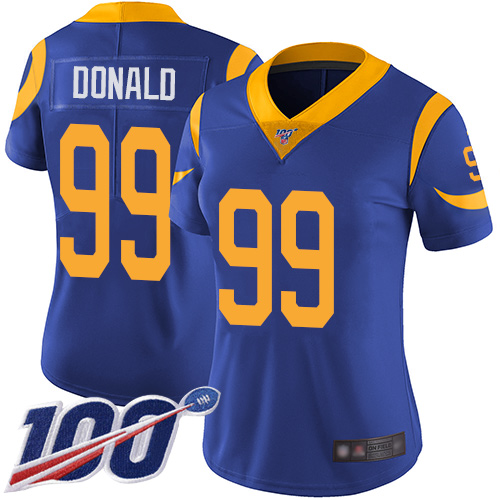 Rams #99 Aaron Donald Royal Blue Alternate Women's Stitched 100th Season Vapor Limited Jersey cheap jerseys for sale - CheapJerseys.Shop