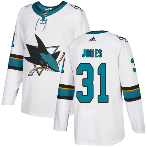 San Jose Sharks #31 Martin Jones White Road Authentic Stitched Jersey Men's cheap jerseys for sale - CheapJerseys.Shop