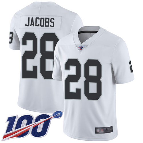 Raiders #28 Josh Jacobs White Youth Stitched 100th Season Vapor Limited Jersey cheap jerseys for sale - CheapJerseys.Shop