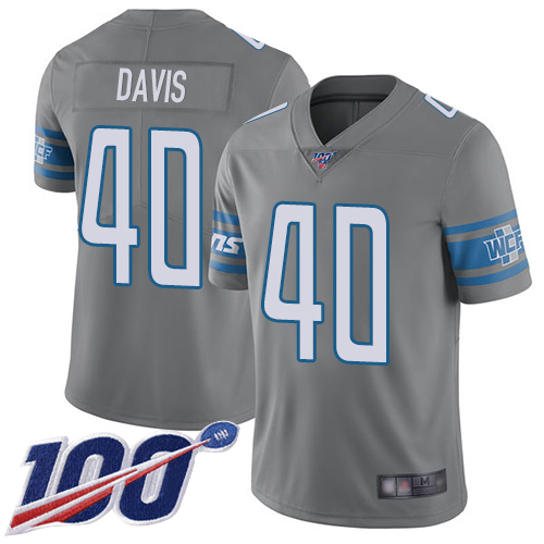 Detroit Lions #40 Jarrad Davis Gray Men's Stitched Limited Rush 100th Season Jersey Men's cheap jerseys for sale - CheapJerseys.Shop