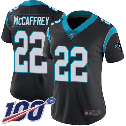 Carolina Panthers #22 Christian McCaffrey Black Team Color Women's Stitched 100th Season Vapor Limited Jersey Womens cheap jerseys for sale - CheapJerseys.Shop