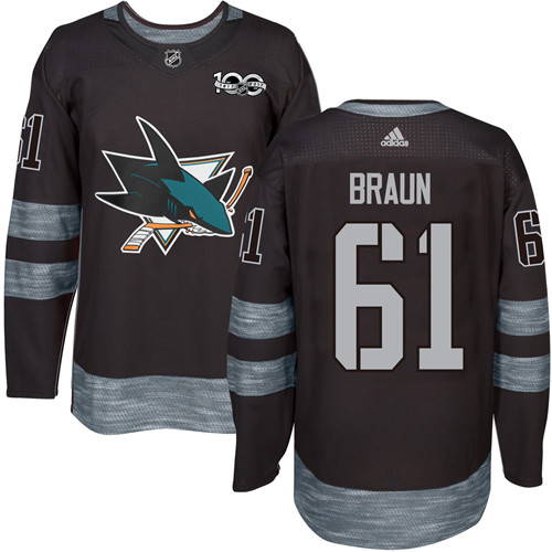 San Jose Sharks #61 Justin Braun Black 1917-2017 100th Anniversary Stitched Jersey Men's cheap jerseys for sale - CheapJerseys.Shop