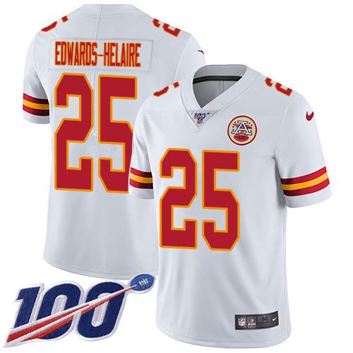 Chiefs #25 Clyde Edwards-Helaire White Youth Stitched 100th Season Vapor Untouchable Limited Jersey cheap jerseys for sale - CheapJerseys.Shop