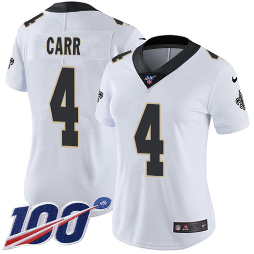 Saints #4 Derek Carr White Women's Stitched 100th Season Vapor Limited Jersey cheap jerseys for sale - CheapJerseys.Shop
