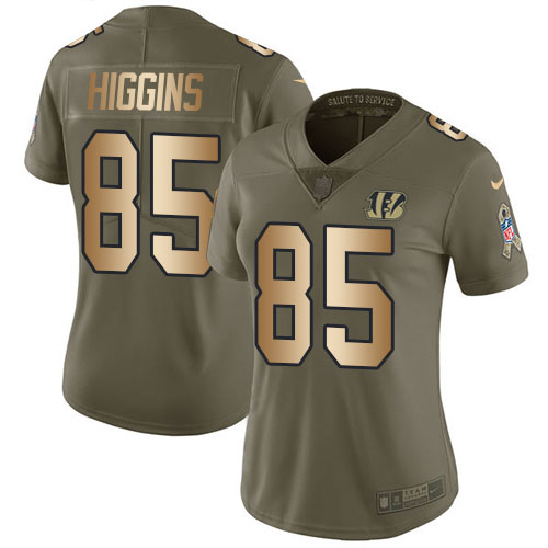 Bengals #85 Tee Higgins Olive/Gold Women's Stitched Limited 2017 Salute To Service Jersey cheap jerseys for sale - CheapJerseys.Shop