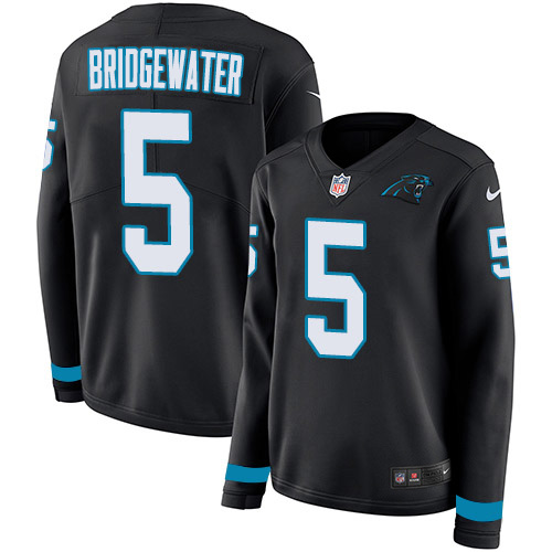 Carolina Panthers #5 Teddy Bridgewater Black Team Color Women's Stitched Limited Therma Long Sleeve Jersey Womens cheap jerseys for sale - CheapJerseys.Shop