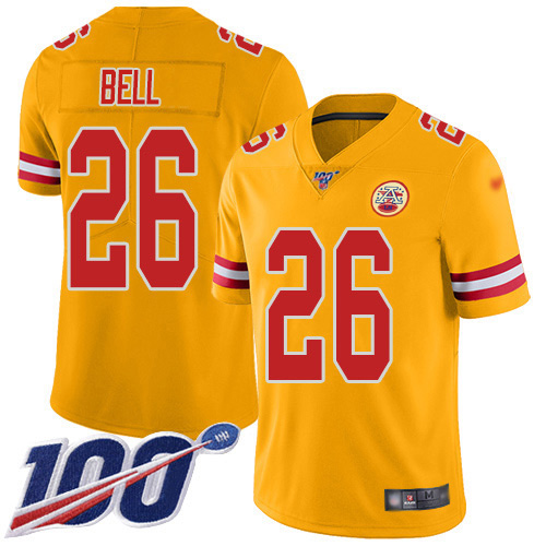 Kansas City Chiefs #26 Le'Veon Bell Gold Youth Stitched Limited Inverted Legend 100th Season Jersey Youth cheap jerseys for sale - CheapJerseys.Shop
