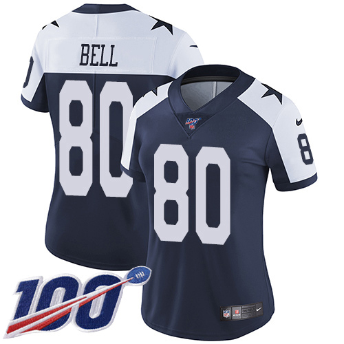 Dallas Cowboys #80 Blake Bell Navy Blue Thanksgiving Women's Stitched 100th Season Vapor Throwback Limited Jersey Womens cheap jerseys for sale - CheapJerseys.Shop