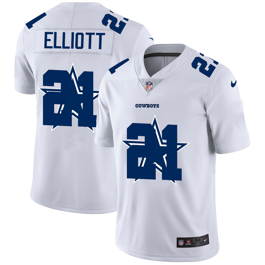 Dallas Cowboys #21 Ezekiel Elliott White Men's Team Logo Dual Overlap Limited Jersey cheap jerseys for sale - CheapJerseys.Shop