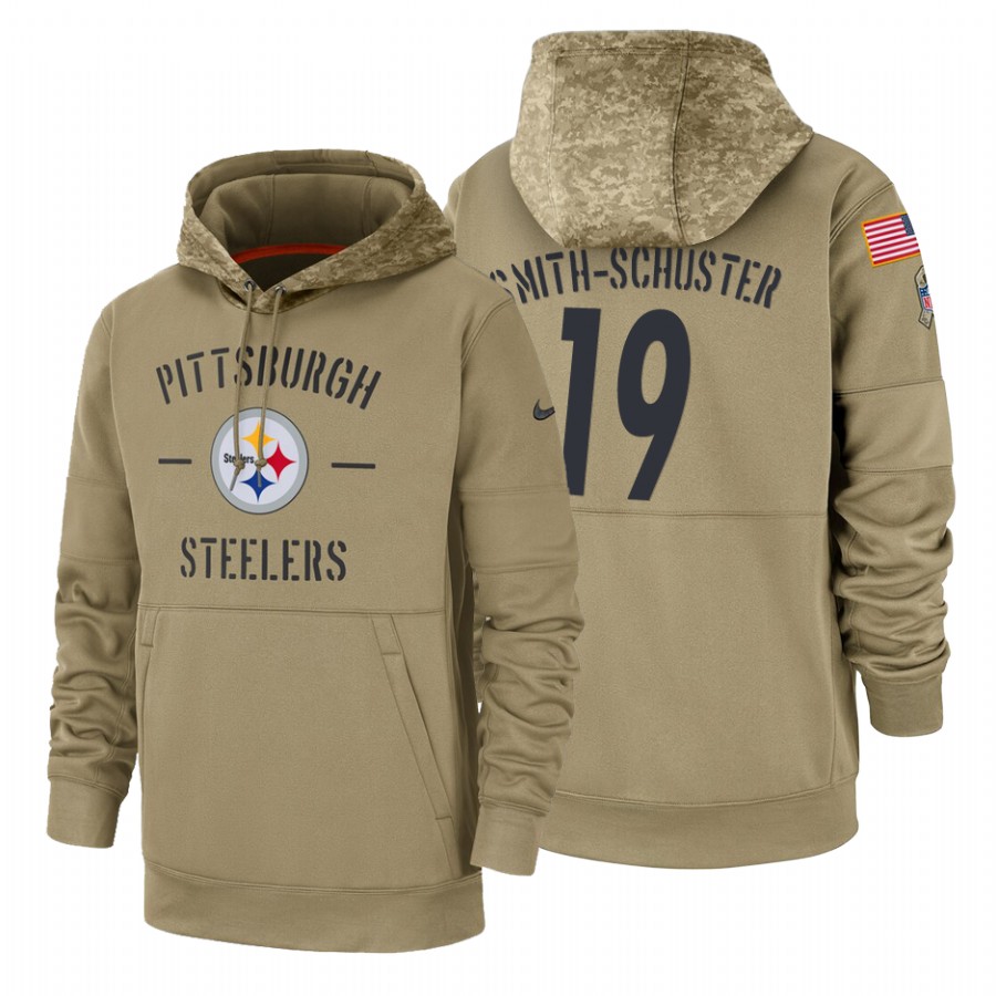 Pittsburgh Steelers #19 JuJu Smith-Schuster Tan 2019 Salute To Service Name & Number Sideline Therma Pullover Hoodie cheap jerseys for sale - CheapJerseys.Shop