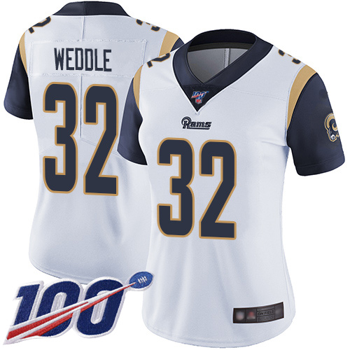 Los Angeles Rams #32 Eric Weddle White Women's Stitched 100th Season Vapor Limited Jersey Womens cheap jerseys for sale - CheapJerseys.Shop