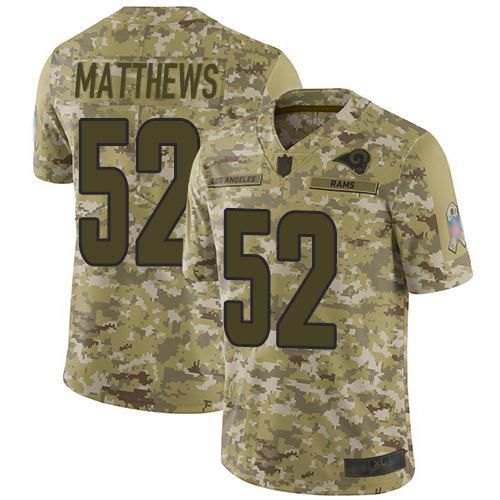Los Angeles Rams #52 Clay Matthews Camo Men's Stitched Limited 2018 Salute To Service Jersey Men's cheap jerseys for sale - CheapJerseys.Shop