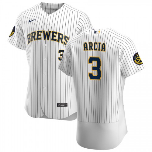 Milwaukee Milwaukee Brewers #3 Orlando Arcia Men's White Home 2020 Authentic Player Jersey Men's cheap jerseys for sale - CheapJerseys.Shop