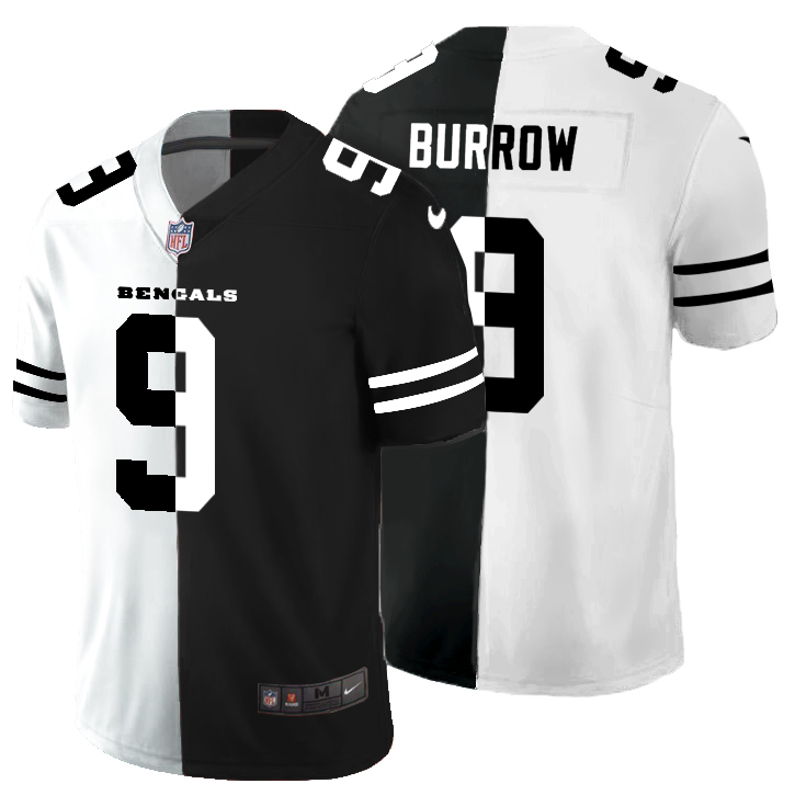 Cincinnati Bengals #9 Joe Burrow Men's Black V White Peace Split Vapor Untouchable Limited Jersey cheap jerseys for sale - CheapJerseys.Shop