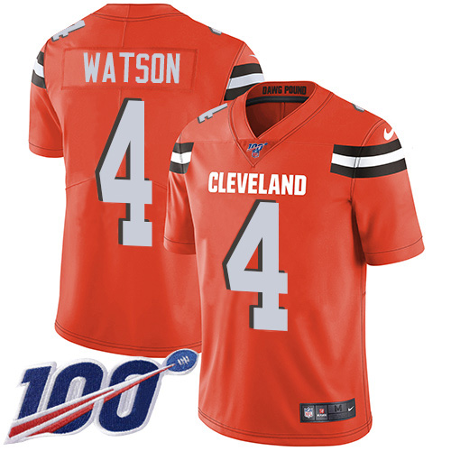 Browns #4 Deshaun Watson Orange Alternate Men's Stitched 100th Season Vapor Untouchable Limited Jersey cheap jerseys for sale - CheapJerseys.Shop