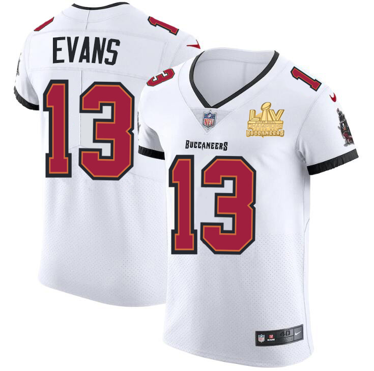 Tampa Bay Buccaneers #13 Mike Evans Men's Super Bowl LV Champions Patch White Vapor Elite Jersey cheap jerseys for sale - CheapJerseys.Shop