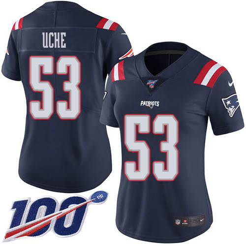 New England Patriots #53 Josh Uche Navy Blue Women's Stitched Limited Rush 100th Season Jersey Womens cheap jerseys for sale - CheapJerseys.Shop