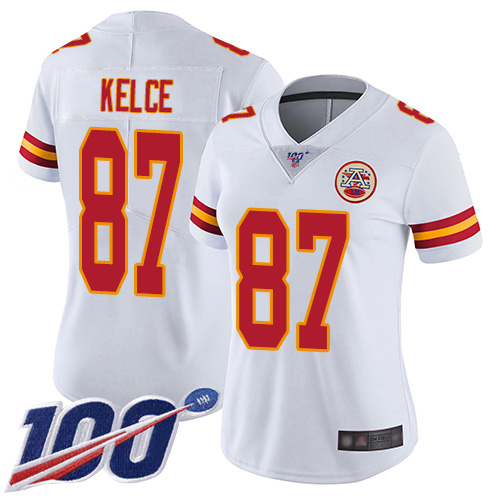 Chiefs #87 Travis Kelce White Women's Stitched 100th Season Vapor Limited Jersey cheap jerseys for sale - CheapJerseys.Shop