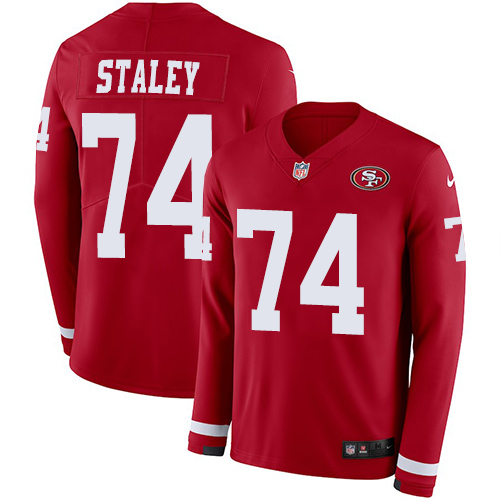 San Francisco 49ers #74 Joe Staley Red Team Color Men's Stitched Limited Therma Long Sleeve Jersey Men's cheap jerseys for sale - CheapJerseys.Shop