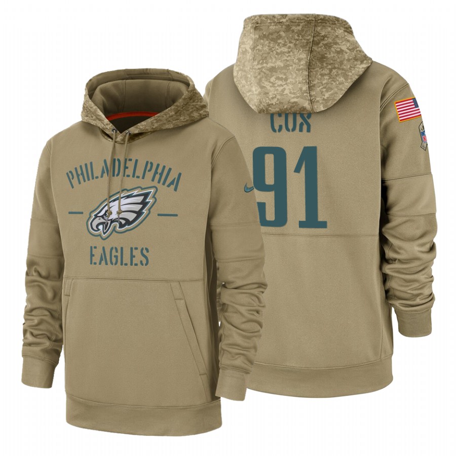 Philadelphia Eagles #91 Fletcher Cox Tan 2019 Salute To Service Name & Number Sideline Therma Pullover Hoodie cheap jerseys for sale - CheapJerseys.Shop