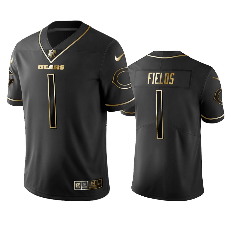 Chicago Bears #1 Justin Fields Men's Black Golden Limited 100 Jersey cheap jerseys for sale - CheapJerseys.Shop