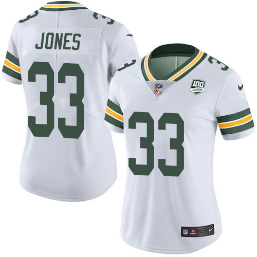 Packers #33 Aaron Jones White Women's 100th Season Stitched Vapor Untouchable Limited Jersey cheap jerseys for sale - CheapJerseys.Shop