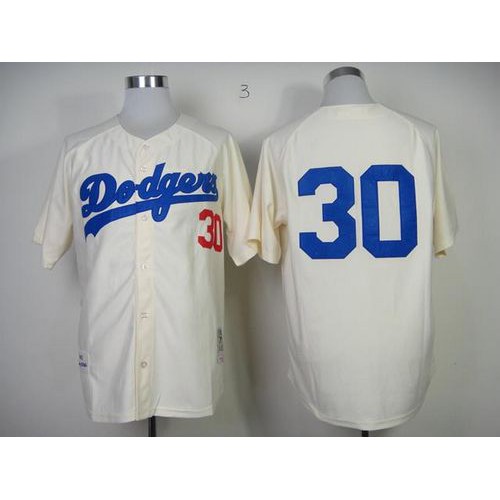 Mitchell And Ness 1955 Los Angeles Dodgers #30 Maury Wills Cream Throwback Stitched Jersey Men's cheap jerseys for sale - CheapJerseys.Shop