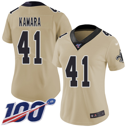 Saints #41 Alvin Kamara Gold Women's Stitched Limited Inverted Legend 100th Season Jersey cheap jerseys for sale - CheapJerseys.Shop