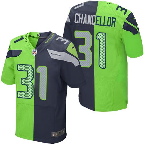 Seattle Seahawks #31 Kam Chancellor Steel Blue/Green Men's Stitched Elite Split Jersey Men's cheap jerseys for sale - CheapJerseys.Shop