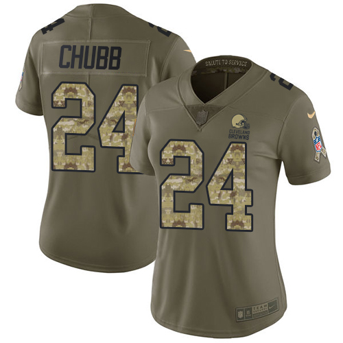 Browns #24 Nick Chubb Olive/Camo Women's Stitched Limited 2017 Salute To Service Jersey cheap jerseys for sale - CheapJerseys.Shop
