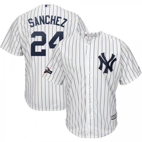 New York New York Yankees #24 Gary Sanchez Majestic 2019 Postseason Official Cool Base Player Jersey White Navy Men's cheap jerseys for sale - CheapJerseys.Shop