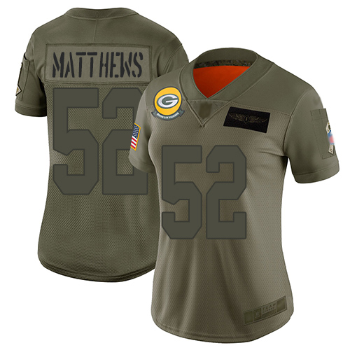 Green Bay Packers #52 Clay Matthews Camo Women's Stitched Limited 2019 Salute to Service Jersey Womens cheap jerseys for sale - CheapJerseys.Shop