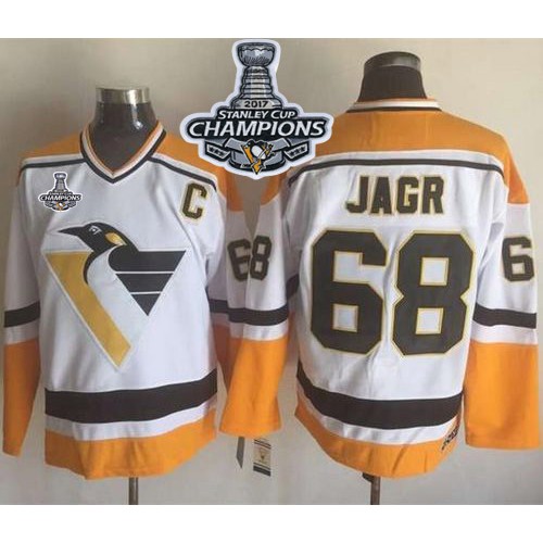 Pittsburgh Penguins #68 Jaromir Jagr White/Yellow CCM Throwback 2017 Stanley Cup Finals Champions Stitched Jersey Men's cheap jerseys for sale - CheapJerseys.Shop