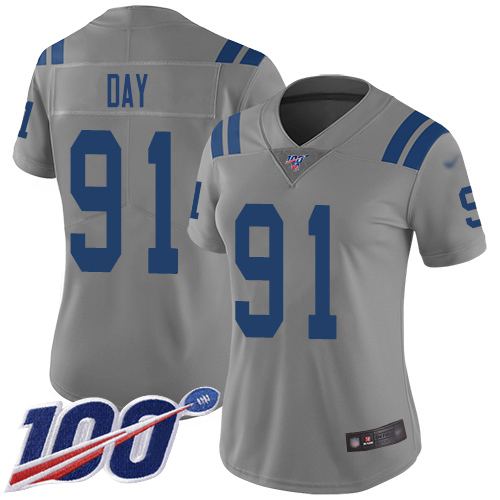 Indianapolis Colts #91 Sheldon Day Gray Women's Stitched Limited Inverted Legend 100th Season Jersey Womens cheap jerseys for sale - CheapJerseys.Shop