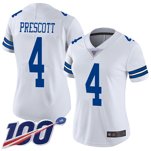 Cowboys #4 Dak Prescott White Women's Stitched 100th Season Vapor Limited Jersey cheap jerseys for sale - CheapJerseys.Shop
