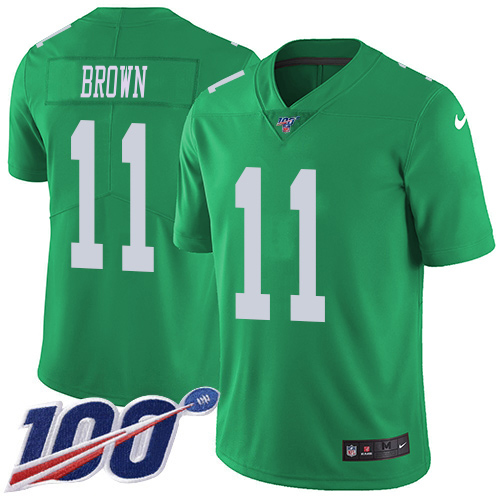 Eagles #11 A.J. Brown Green Men's Stitched Limited Rush 100th Season Jersey cheap jerseys for sale - CheapJerseys.Shop