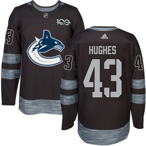 Vancouver Canucks #43 Quinn Hughes Black 1917-2017 100th Anniversary Stitched Jersey Men's cheap jerseys for sale - CheapJerseys.Shop